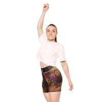 Floral Tattoo Print Biker Shorts — Colorful Rose Chest Tattoo Design