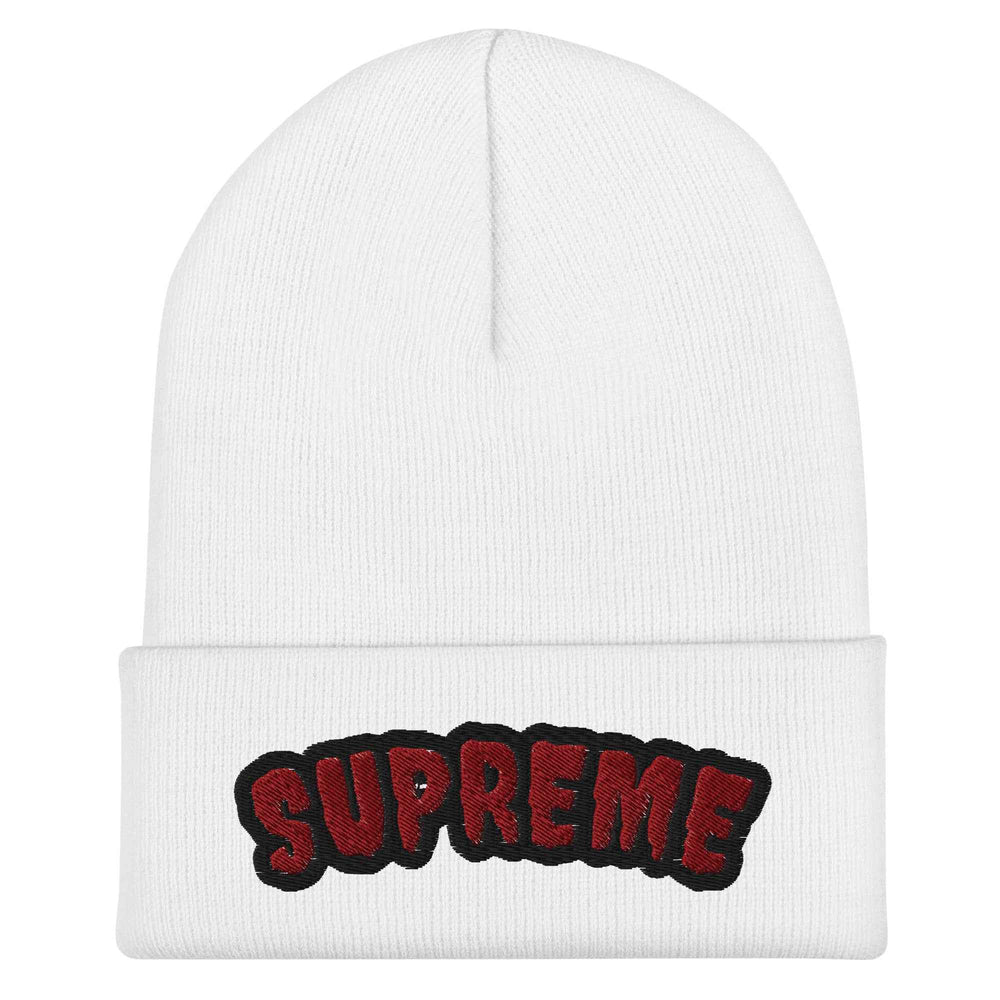 Arched Embroidered Logo Cuffed Beanie – Premium Knit White Streetwear Winter Hat