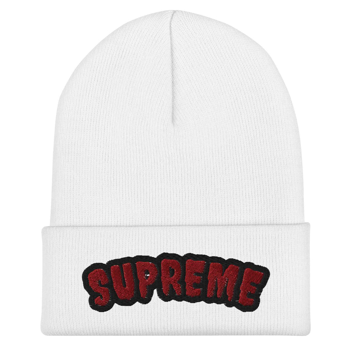 Arched Embroidered Logo Cuffed Beanie – Premium Knit White Streetwear Winter Hat