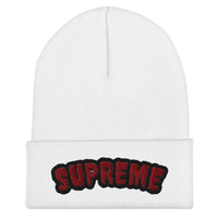 Arched Embroidered Logo Cuffed Beanie – Premium Knit White Streetwear Winter Hat